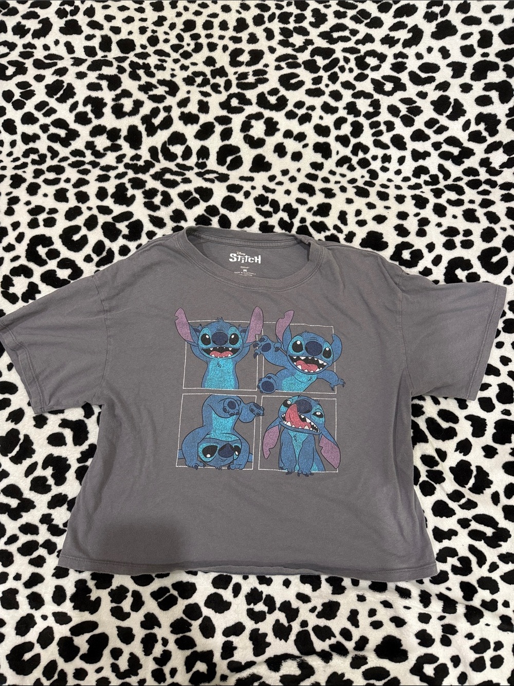 Disney Gray Short Sleeve Tee with Blue Stitch Panels
